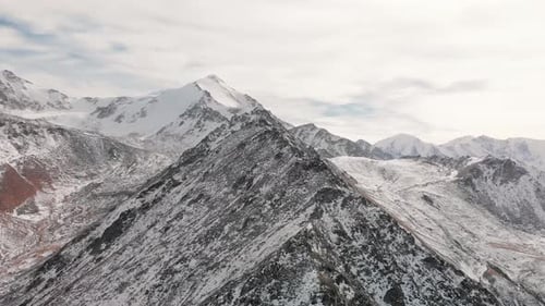 Snowy Mountain Range Aerial View