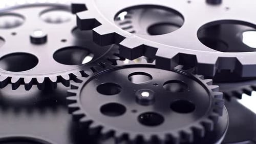 Interlocking Gears Turning in a Mechanical Machine