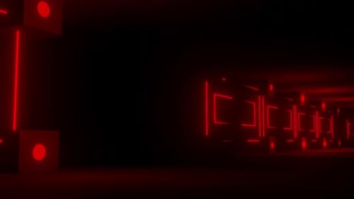 Dynamic Neon Tunnel Loop with Glowing Geometric Cubes