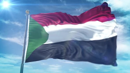 Sudan National Flag Waving in Sunlight with Lens Flare