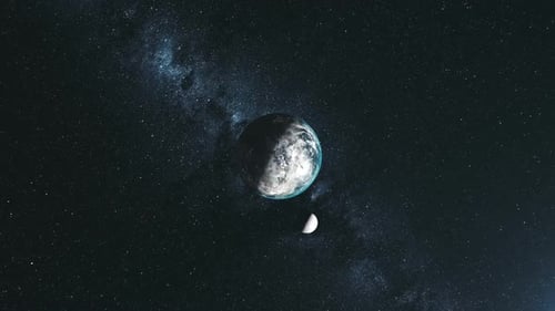 Realistic Earth and Moon Orbiting in Dark Space