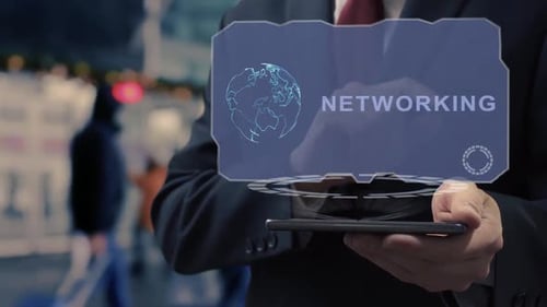 Man Uses Hologram Interface for Networking on Phone