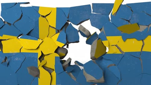 Breaking Wall with Painted Flag of Sweden