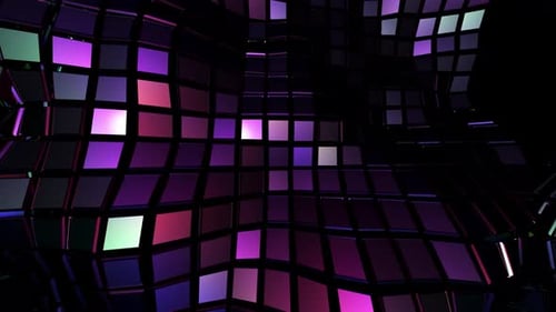 Abstract Wavy Grid with Glowing Neon Squares Background