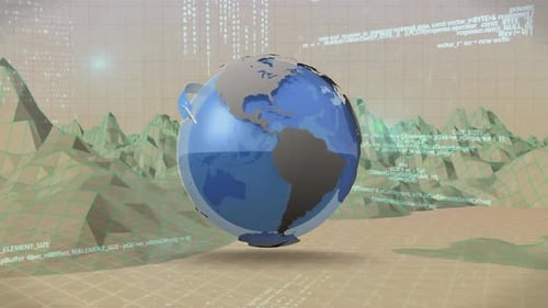 Globus mit Flugzeugen, während er sich durch Landschaftsgraphen bewegt