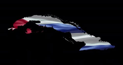Cuba Country Map with Waving National Flag