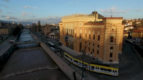 Aerial View of City Featuring Ornate Building