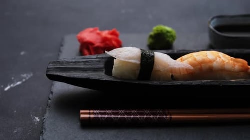 Delicious Sushi Meal on Elegant Black Platter