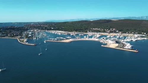 Yachts and Boats in Marina in Town in Croatia Drone Footage Circle View