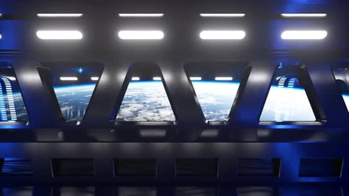 Scifi Tunnel in Outer Space with Neon Light