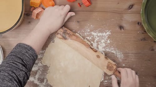 Step by step. Rolling out dough for pie crust.