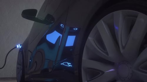 Futuristic Electric Car Charging and Autonomous Driving Animation