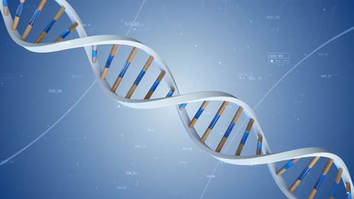 Rotating DNA Helix Animation with Digital Scientific Data Background