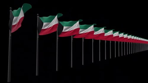 Animated Waving Kuwait Flags in a Row