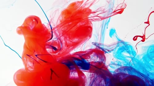 Red and Blue Ink Flowing on White