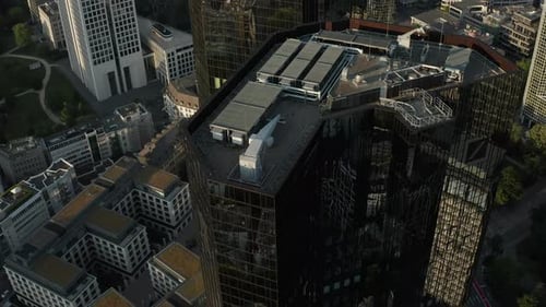 Incredible Aerial Overhead Top Down Shot of Frankfurt Am Main, Germany Skyscraper Rooftop with View