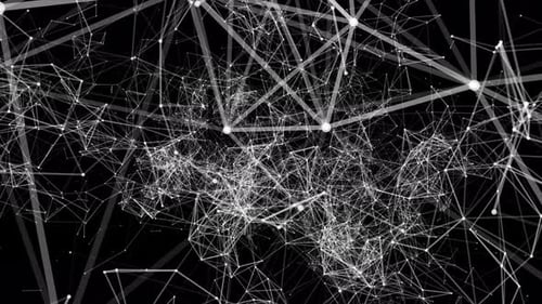 Fliegen durch ein digitales Datennetzwerk. Big-Data-Hightech-Hintergrund. Durch Plexus-Daten fliegen