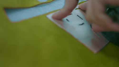 Sewing Machine in a Leather Workshop in Action with Hands Working on a Leather Details for Shoes