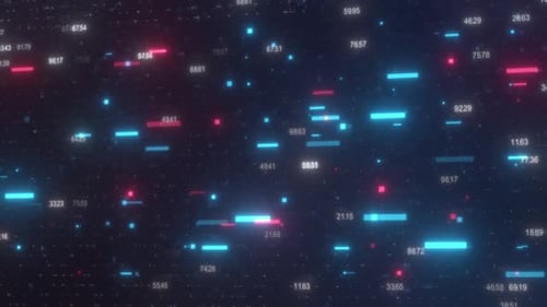 Animated Futuristic Digital Grid with Flowing Data and Numbers