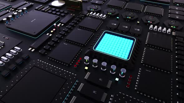 components of computing power on a chip. futuristic animation . next ...