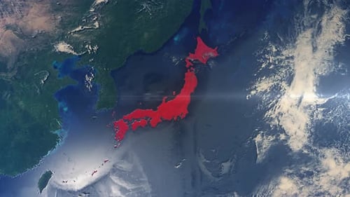 Realistic Earth Zoom Red Alert Highlight Country Japan