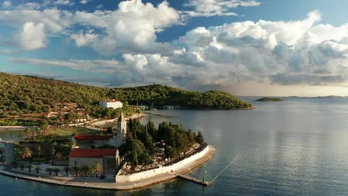 Aerial View of Vis Town at Sunset on Vis Island Croatia
