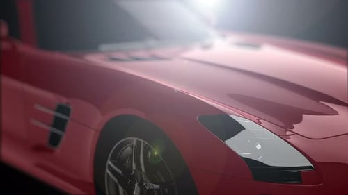 Luxury Red Sports Car Headlight Reveal with Dynamic Lens Flare