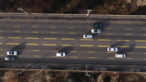 City Traffic on the Bridge. Top View.
