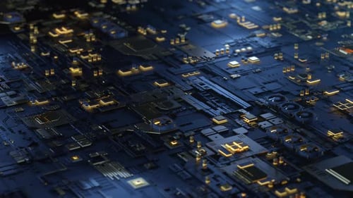 High Tech Integrated Circuit Board with Processor Close Up