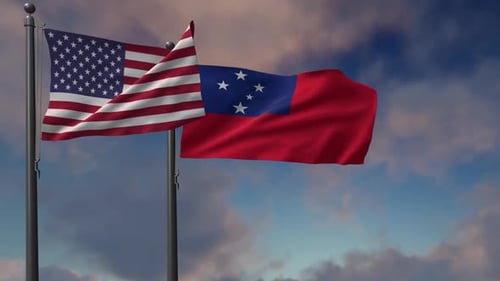 Samoa Flag Waving Along With The National Flag Of The USA - 2K