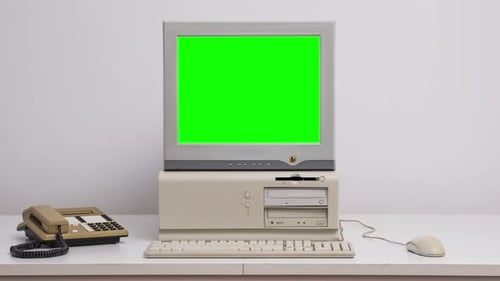 Retro Computer Loading and Shutting Down on Desk