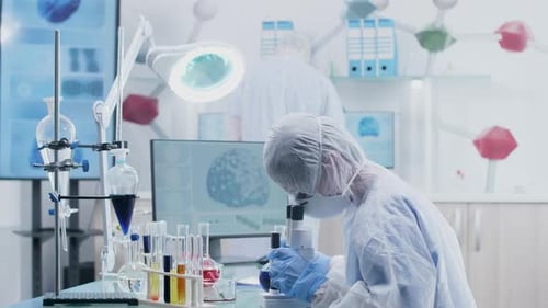 Scientists in a Lab Conduct Research