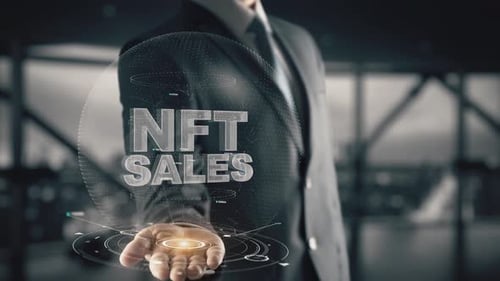 Businessman with Nft Sales Hologram Concept