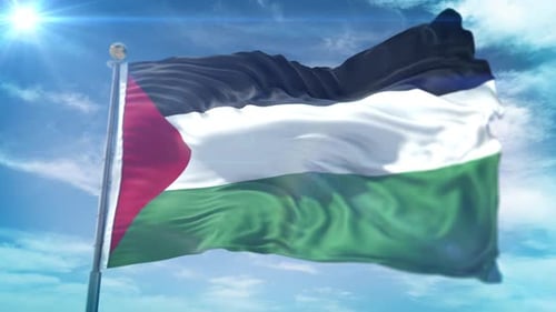 Realistic Waving Palestine Flag in Bright Sky Loop