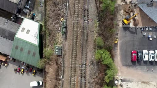 Aerial footage of the British town of Wakefield West Yorkshire in the UK