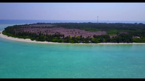 Aerial above sky of idyllic coast beach trip by blue sea and white sand background of a dayout near