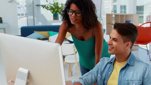 Teamwork on a Computer in a Modern Office