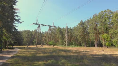 Power Lines and Towers in Forest