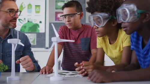 Teacher Explains Windmills to Eager Young Students