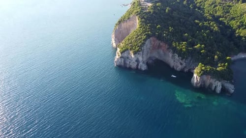 Top View of the Rocky Coastline Cliff Near Mogren Fort in Budva Surrounded By Amazing Turquoise