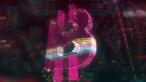 Futuristic Rotating Bitcoin Symbol Digital Animation