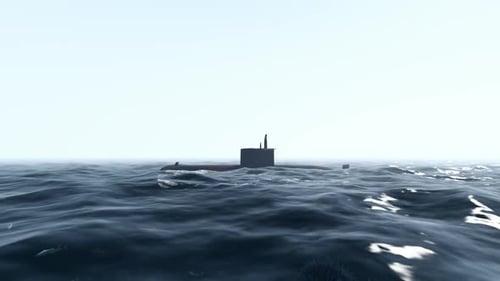 Submarine Navigating Choppy Ocean Water Animated 3D