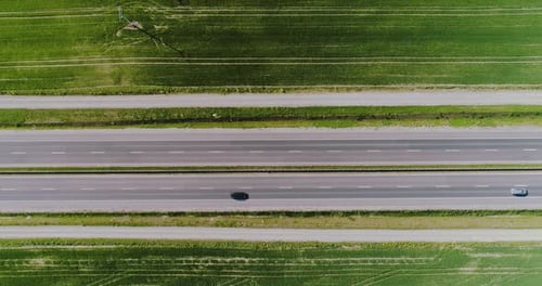 Car Passing Highway Aerial View