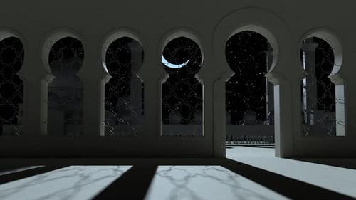 Moon against the sky and background mosques.