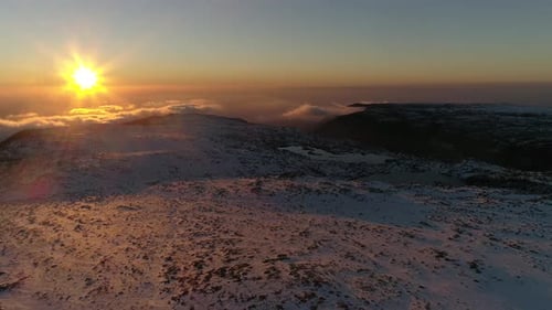 Aerial View Of Amazing Sunset In Mountains