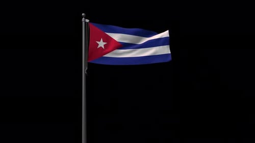 Waving Cuban Flag on Pole with Alpha Channel