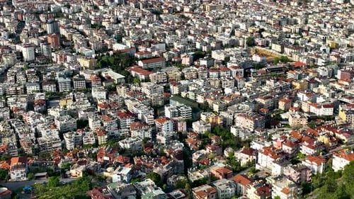 Colorful Panorama over the city Aerial View 4 K Alanya Turkey
