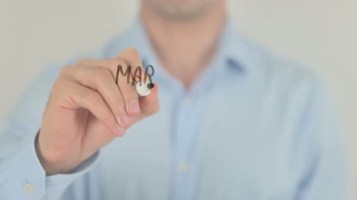 Hand Writes Marketing Manager on Clear Surface