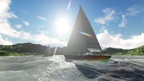 3D Animation of a Sailboat Navigating Choppy Waters