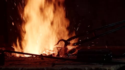 Blacksmith Forge with Flames and Sparks